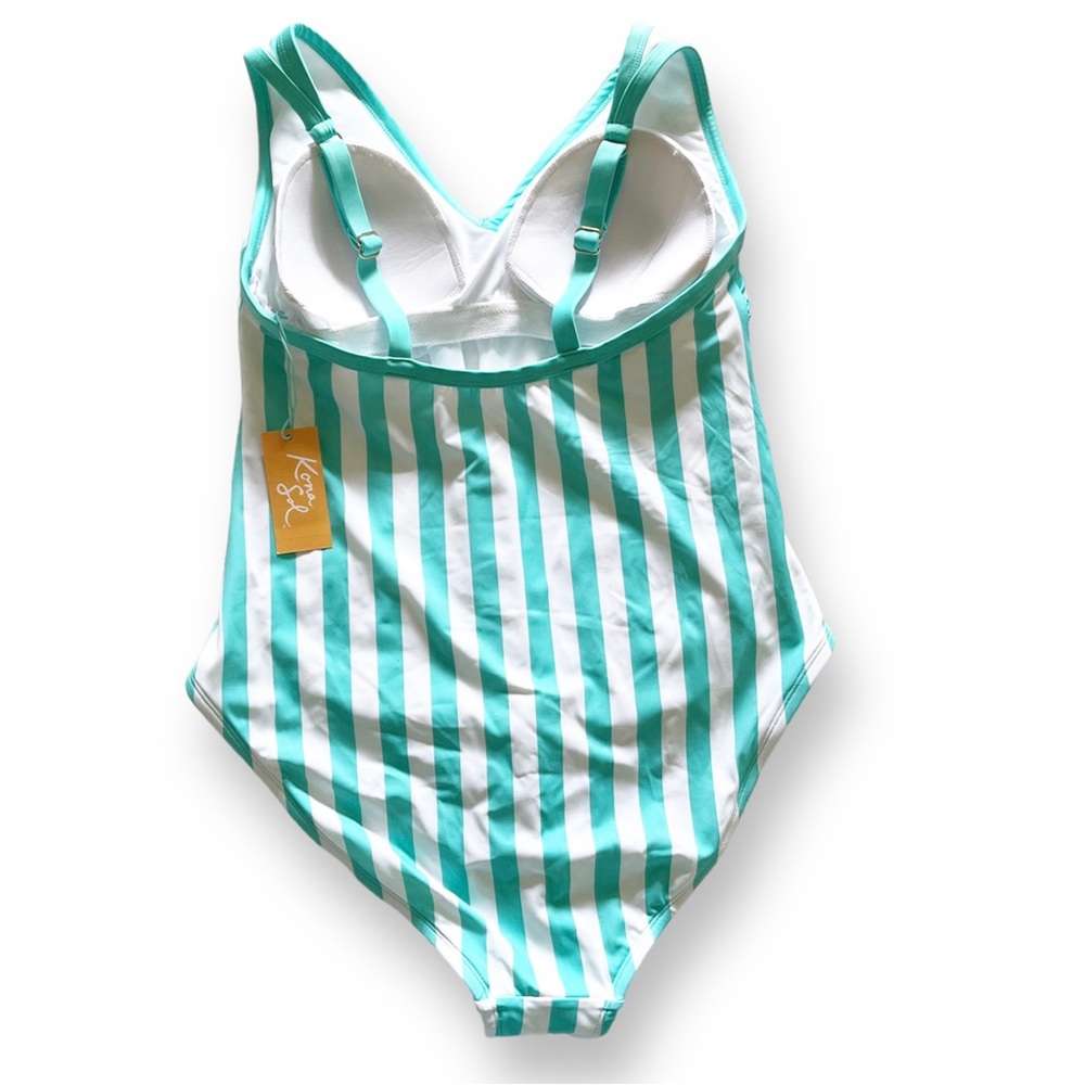 Kona Sol Turquoise Stripe One‑Piece Swimsuit 16W XXL - NWT - Picture 5 of 11